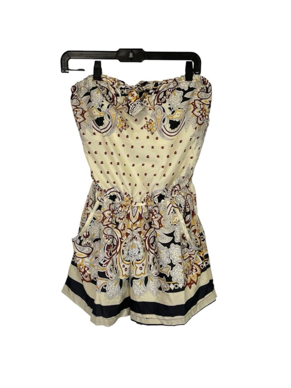 Thread Story Tube Romper Strapless Pockets Sz M Paisley Tie Front Elastic Waist